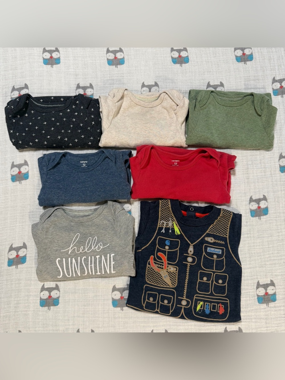 Carter’s Cloud Island Carhartt Baby Boy 12M Bodysuit Lot 7pc